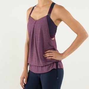 Lululemon Heathered Plum/Hyper Stripe Plum/Pow Stripe Angel Wing Rest Less Tank